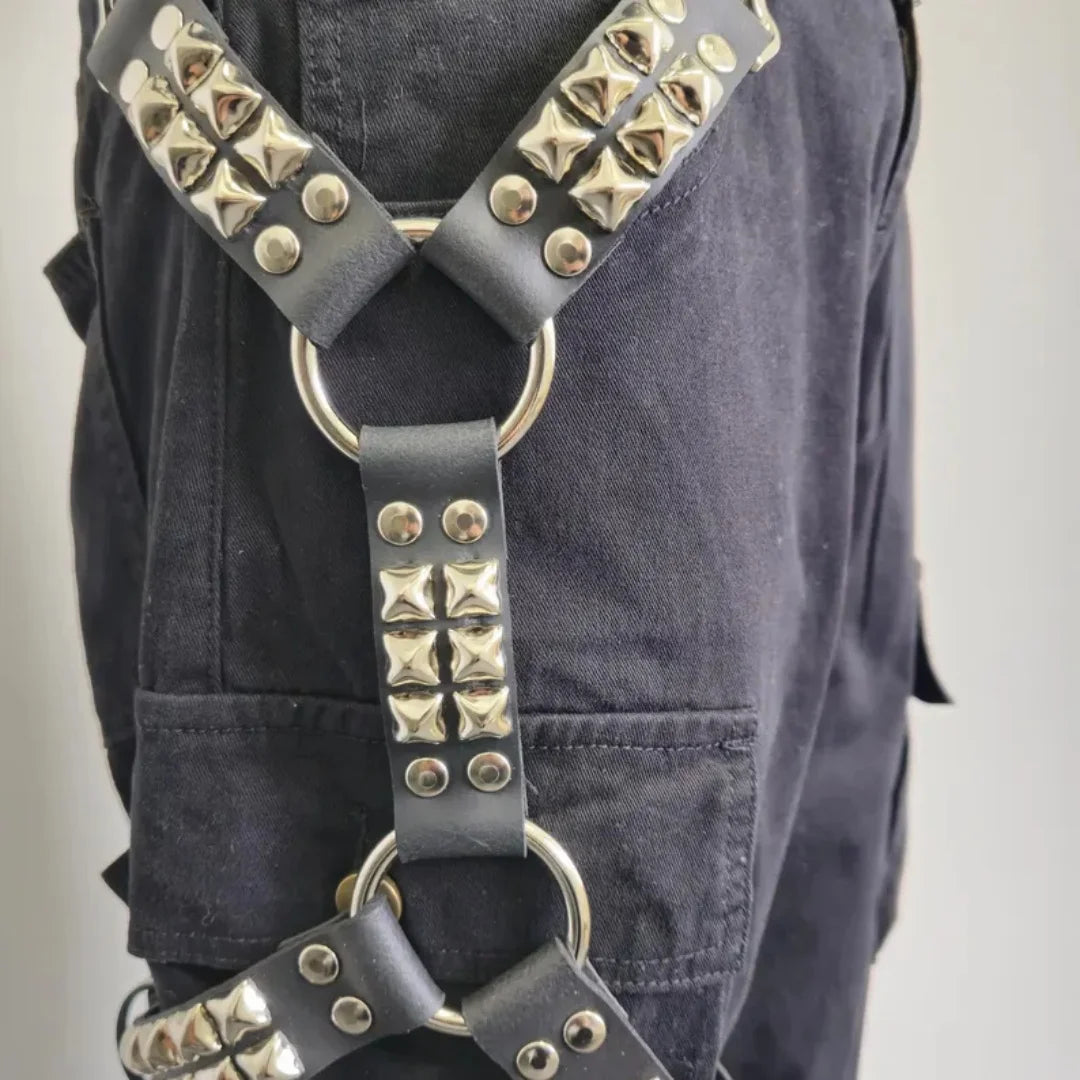 Gothic Leg Harness Strap - Black PU Leather Rivet Belt for Jeans, Hip Hop, Punk and Unisex Fashion