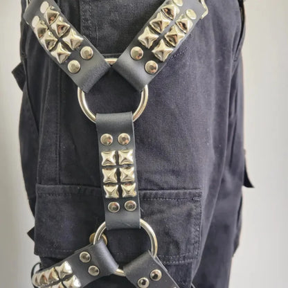 Gothic Leg Harness Strap - Black PU Leather Rivet Belt for Jeans, Hip Hop, Punk and Unisex Fashion