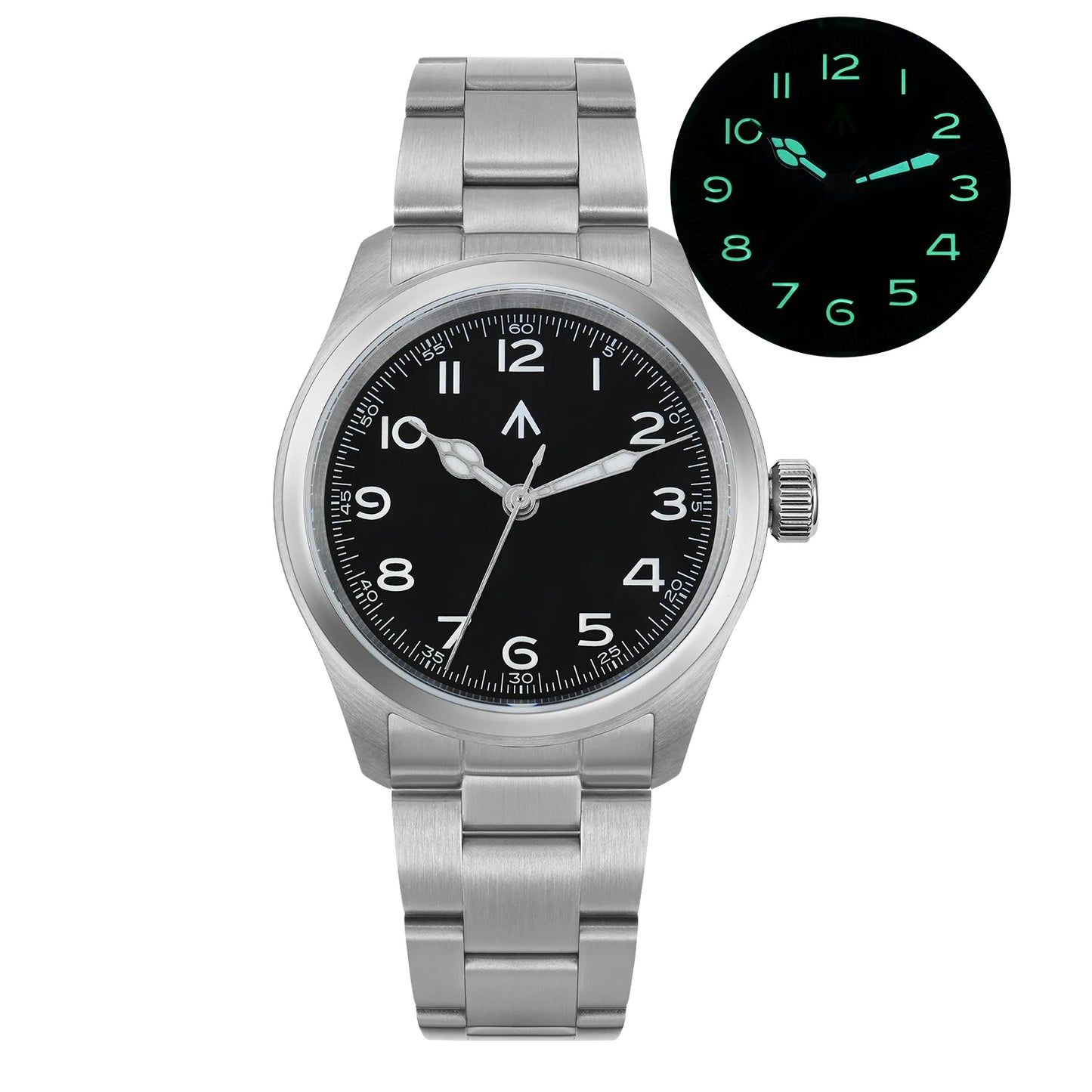 Militado ML08 Vintage Quartz Watch - VH31 Movement 38mm Sapphire Crystal Wristwatch with C3 Green Luminous Dial