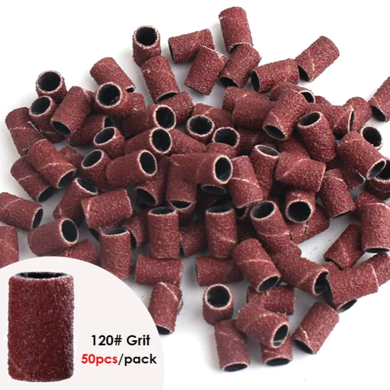 100/50PCS Sanding Cap Bands - 80/120/180 Grit Nail Drill Grinding Bits for Manicure & Pedicure Tools