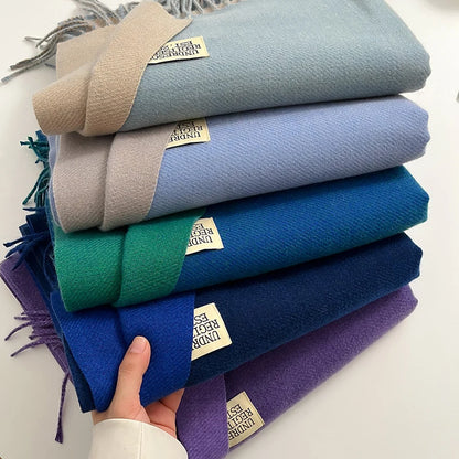 Cashmere Warm Scarf: Double-Sided Winter Pashmina Wrap with Tassel - Fashionable Design, Various Colors