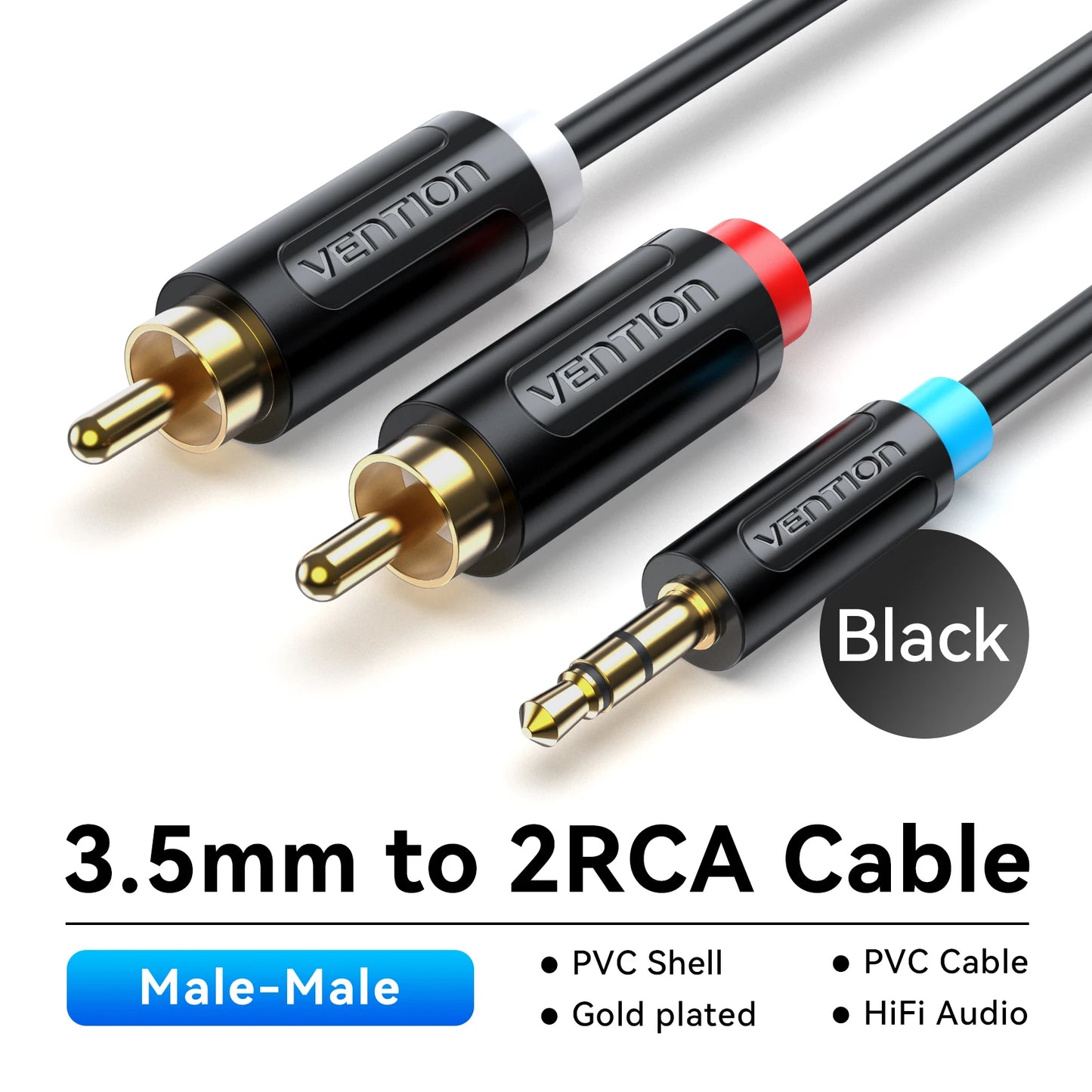 Vention 3.5mm to 2RCA RCA Audio Cable – Stereo Splitter Jack Cord for Smartphone, Amplifier & Home Theater AUX Connection