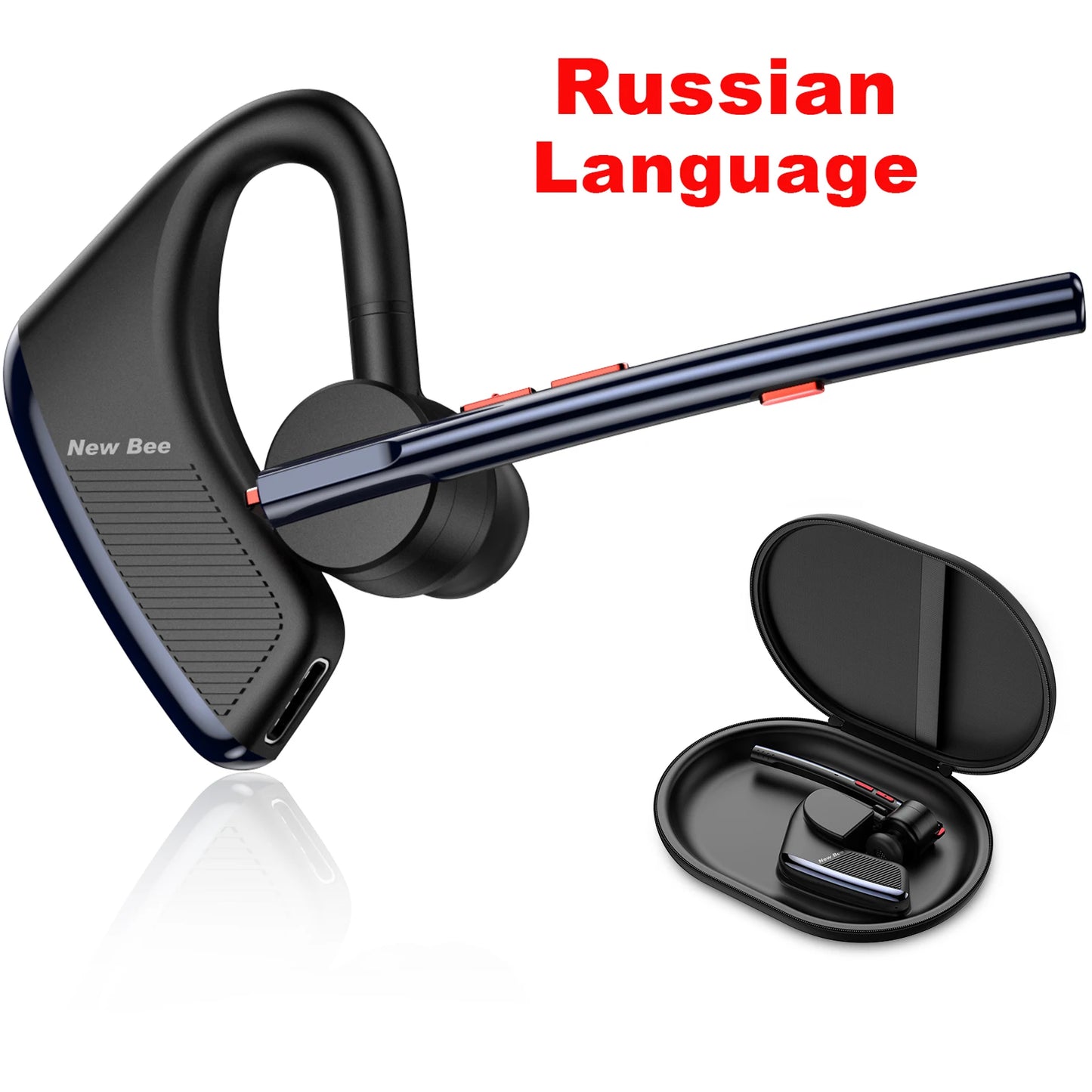 New Bee M50 Bluetooth Headset – Wireless Earpiece with Dual Mic, CVC8.0 Noise Cancelling, 24H Talk Time, V5.2 Handsfree Earphones