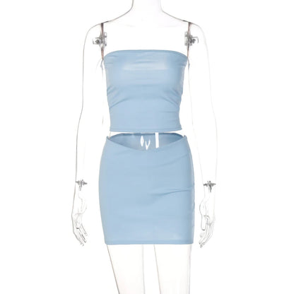 Hugcitar Solid Sleeveless Folds Tube Crop Top & Skirt Set – 2 Piece Summer Fashion Streetwear, Beach Clothing