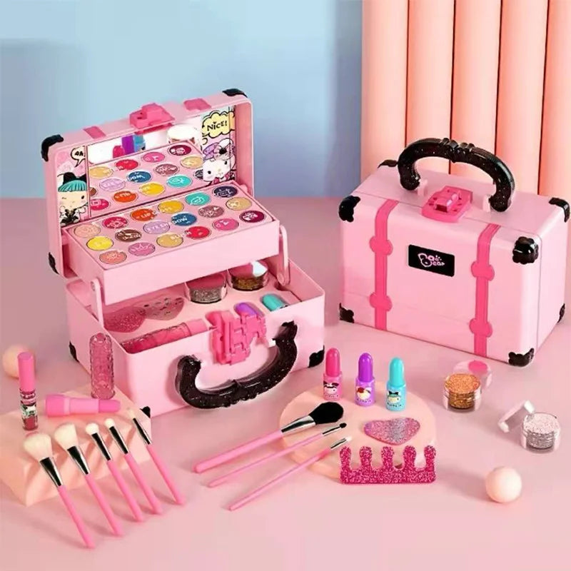 Kids Pretend Makeup Set - Princess Cosmetics Toy Kit with Lipstick & Eyeshadow for Girls