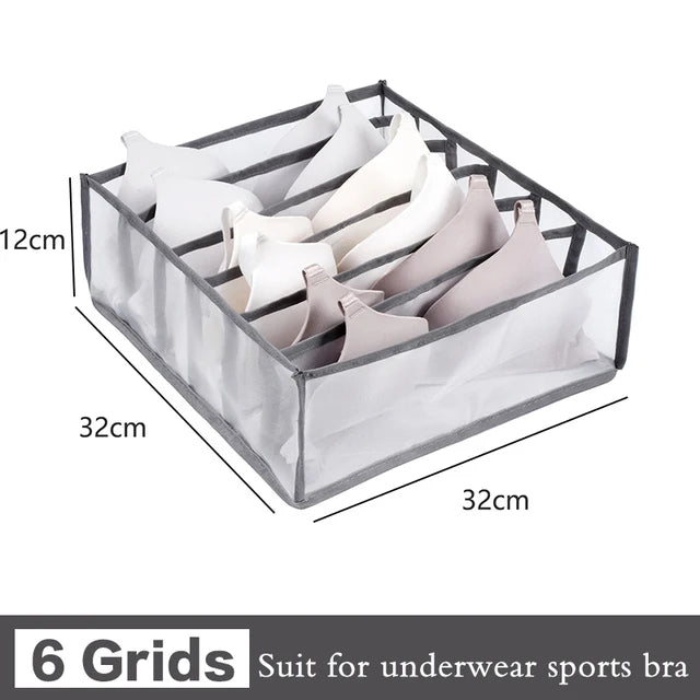 6/7/11-Grid Foldable Underwear & Socks Organizer — Breathable Mesh Clothes Storage Box with Dividers for Wardrobe