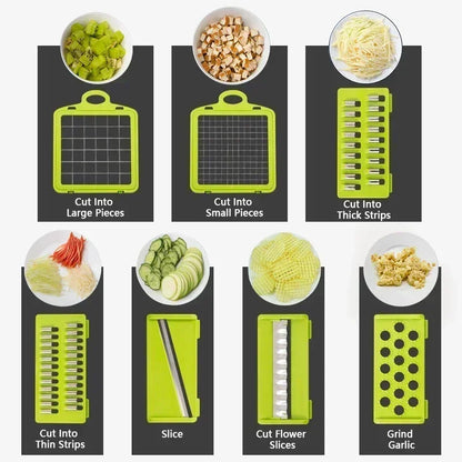 Multifunctional 14/16-in-1 Vegetable Chopper – Kitchen Food Grater, Slicer & Dicer with Handle