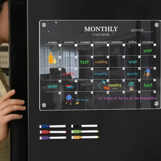Magnetic Fridge Calendar & Weekly Planner – Reusable Transparent Dry Erase Board for Schedule, Menu & Notes