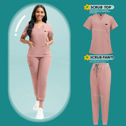 Women's Stretch Scrub Set - Nursing Uniform Top & Jogger Pants for Medical Work