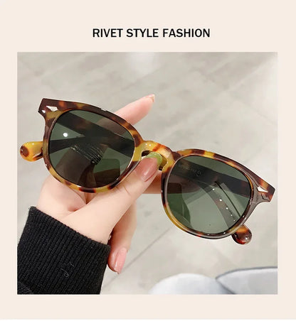 JNPCXI Retro Round Sunglasses – Punk Leopard Rivet Fashion Shades UV400 for Men & Women