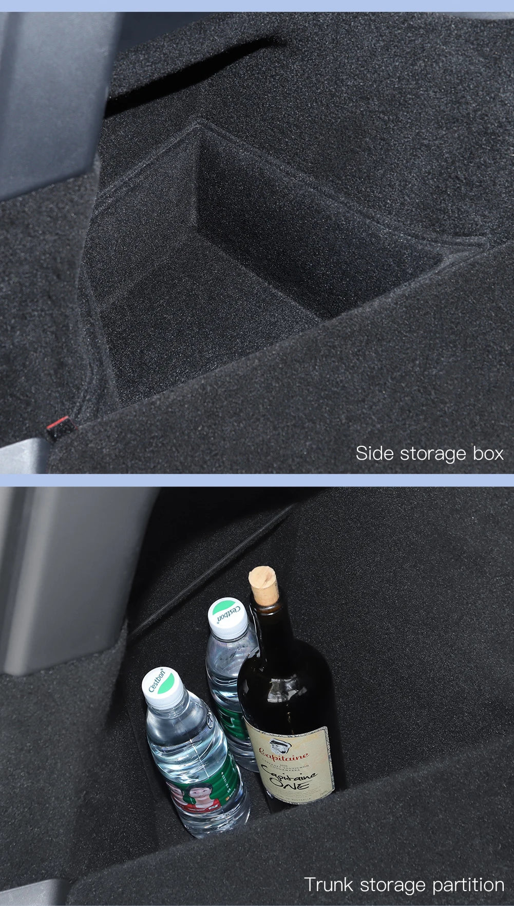 YZ Car Trunk Side Storage Box – Left & Right Organizer for Tesla Model Y Juniper 2021-2025 with Flocking Mat Cover