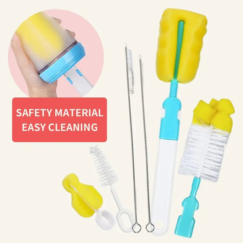 6PCS Bottle Cleaning Brush Set – 360° Rotating Nipple Brush Kit, No Dead Corner Cleaning Tools for Bottles & Cups