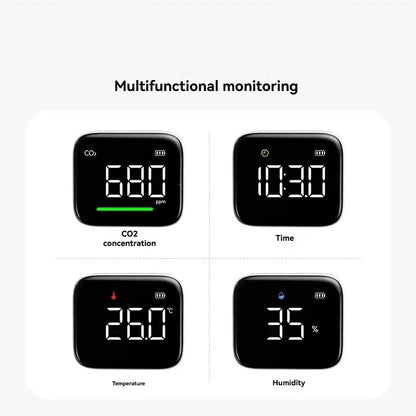 DUKA CF1 CO2 Detector - High-Accuracy Air Quality Monitor with Temperature, Humidity, Clock & Rechargeable Battery