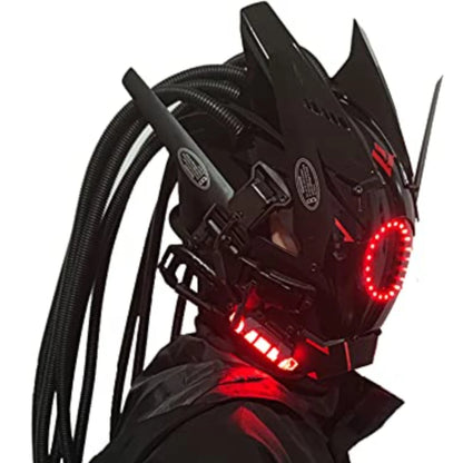 JAUPTO Cyberpunk Mask with Round LED Lights – Woven Role-Playing Mask for Halloween, Parties & Music Festivals