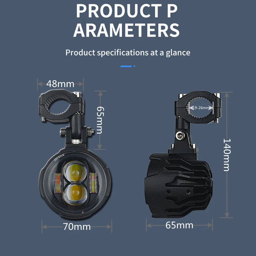 100W Dual Color Motorcycle Headlight Fog Lights - LED Auxiliary Driving Spotlight with Flasher, Pair