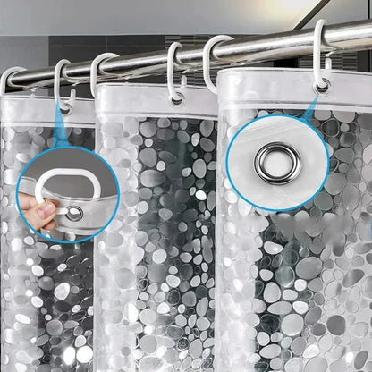 Transparent PEVA Bathroom Shower Curtain – Waterproof, Mildew-Proof Bathtub Lining with Cobblestone Design & Hooks
