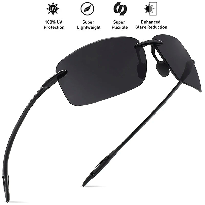 Classic Sports Rimless Sunglasses – UV400 Protection, Rectangle Frame for Men & Women, Ideal for Driving, Golf, and Outdoor Activities