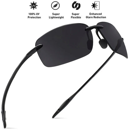 Classic Sports Rimless Sunglasses – UV400 Protection, Rectangle Frame for Men & Women, Ideal for Driving, Golf, and Outdoor Activities