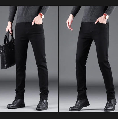 Men’s Spring Autumn Slim Black Jeans — Elastic Straight Korean Vintage Denim Pants for Business & Casual Wear
