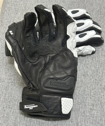 Motorcycle Gloves – Black Racing Genuine Leather, White Road Riding Team Gloves for Men, Summer & Winter with Touch Screen Compatibility