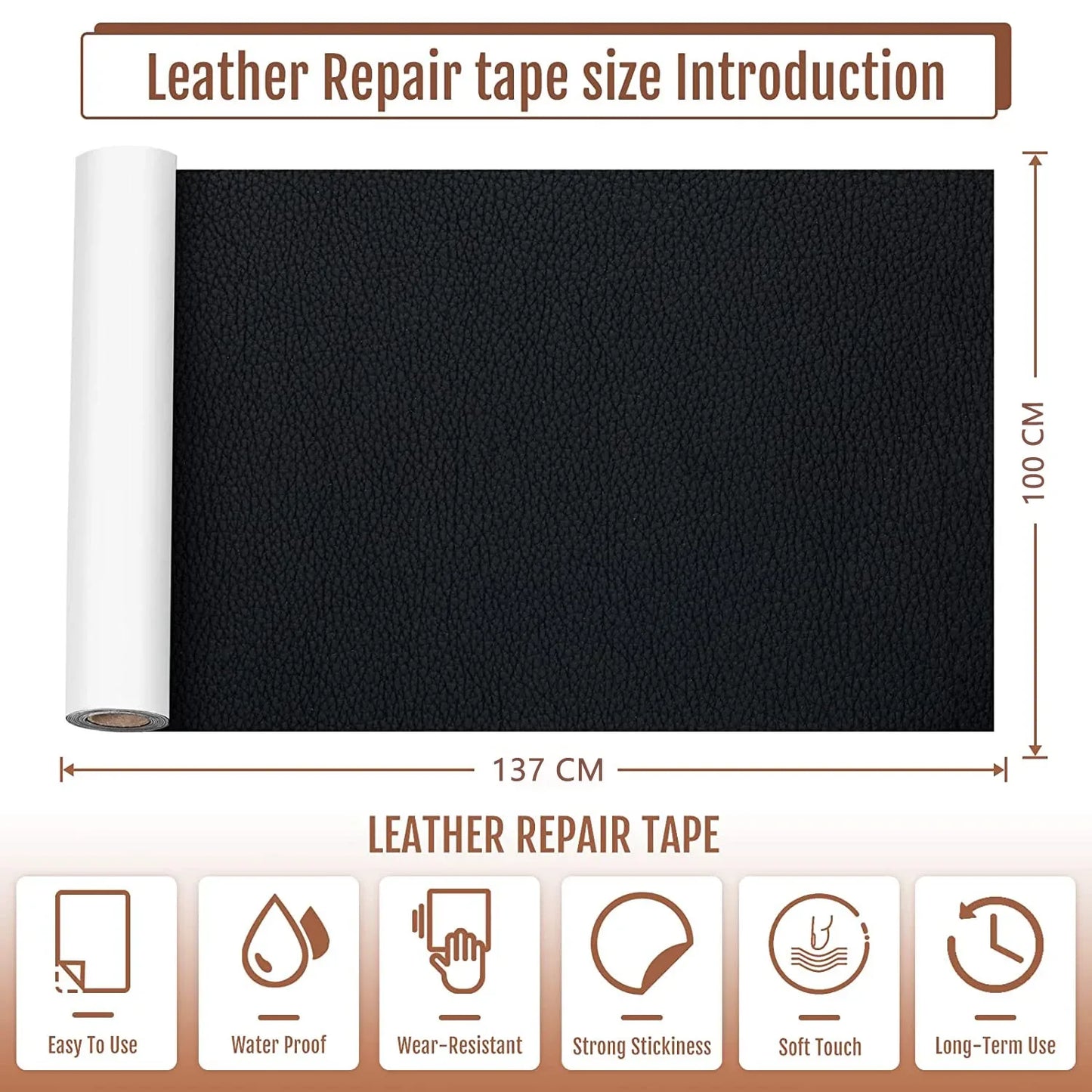 100x137cm Black Self-Adhesive Leather Repair Tape – DIY Sticky Patch for Sofa & Leather Repairs