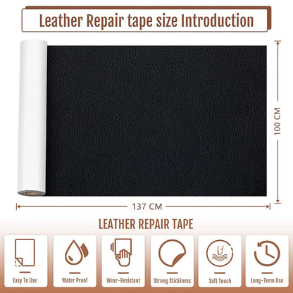 100x137cm Black Self-Adhesive Leather Repair Tape – DIY Sticky Patch for Sofa & Leather Repairs