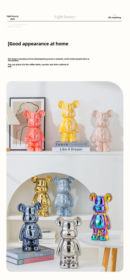 Aesthetic Ceramic Teddy Bear Statue – 17/27cm Bear Figurine Home Decor Ornament