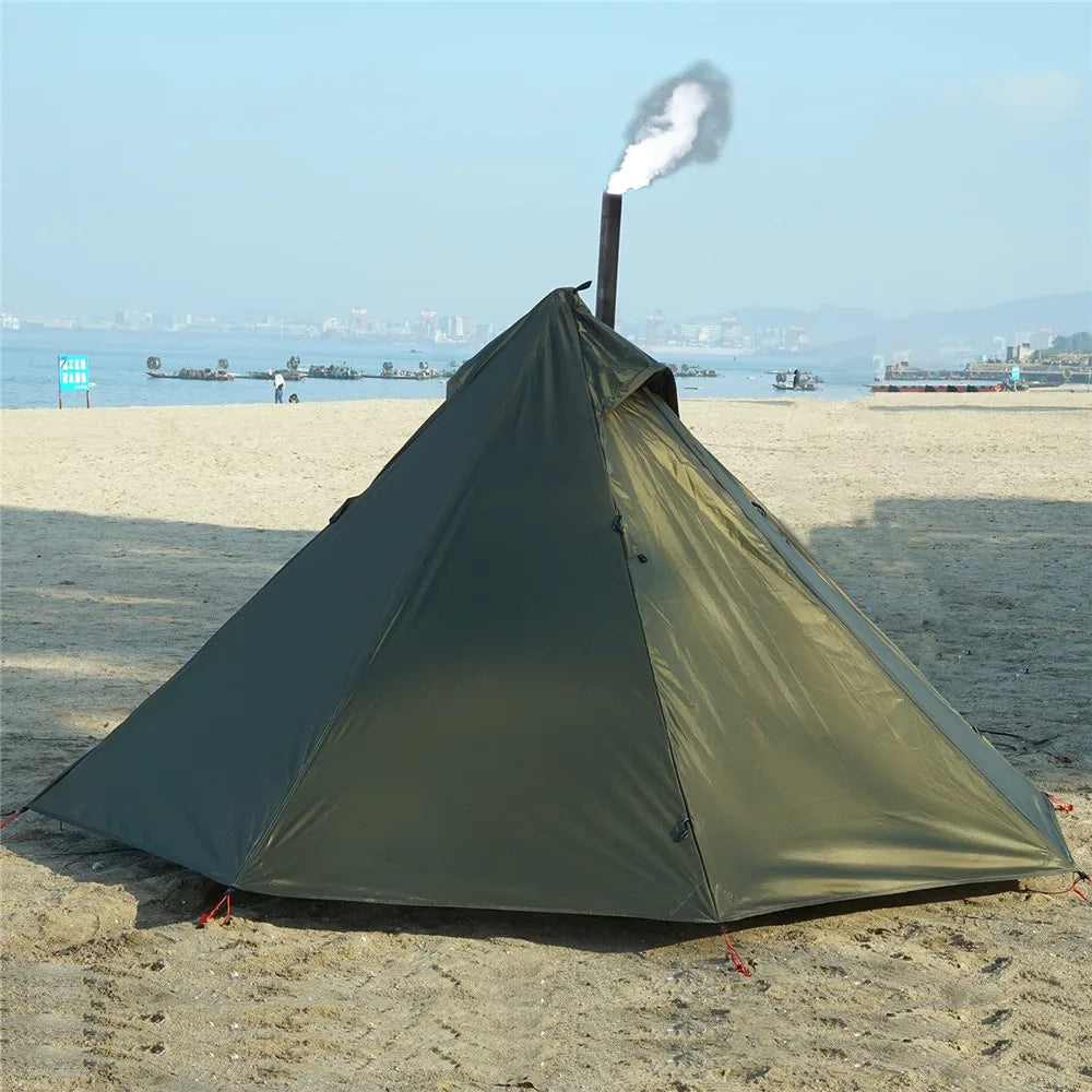 Camping Hot Tent with Chimney Window – Ultralight Tipi Teepee Pyramid Tent, Double Layer Bushcraft Shelter for 1 Person