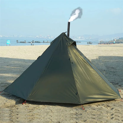 Camping Hot Tent with Chimney Window – Ultralight Tipi Teepee Pyramid Tent, Double Layer Bushcraft Shelter for 1 Person
