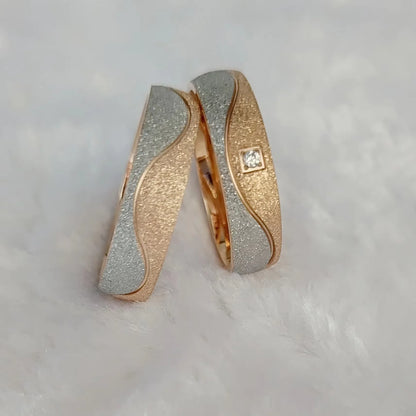 Hammered Couple Wedding Rings - 14K Gold-Plated Titanium Rings for Men & Women