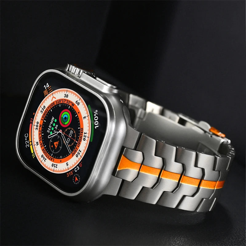 Titanium Color Stainless Steel Band for Apple Watch Ultra 2, iWatch 10/9/8/7/SE – 49mm/46mm/45mm/44mm/42mm Metal Strap
