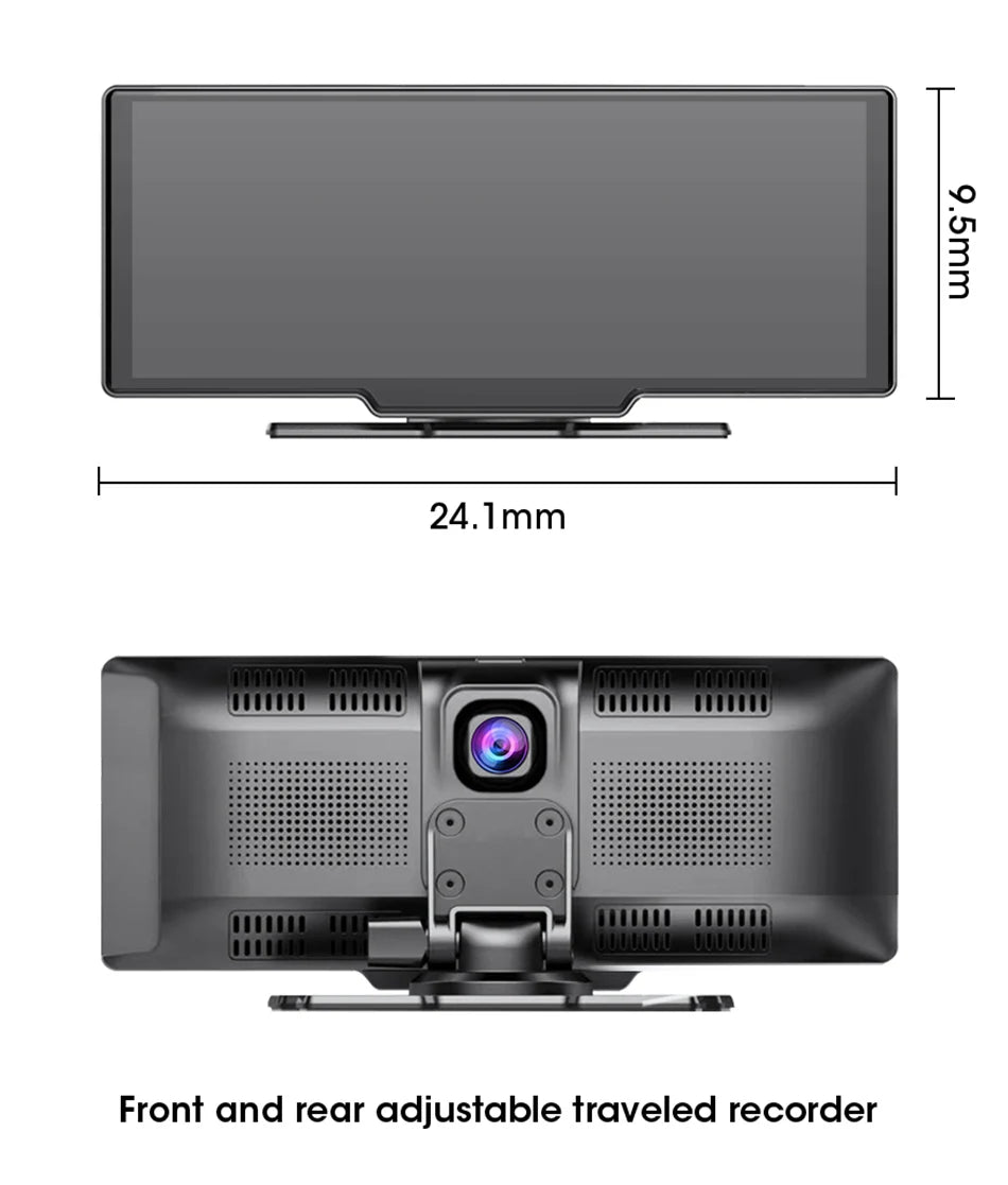 10.26'' 4K Car DVR Dashcam with CarPlay, Android Auto, Dual Lens Front 4K + Rear 1080P, Voice Control, GPS, BT, FM
