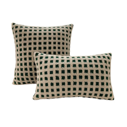BUYNOW Plush Grid Pillowcase - Cute Decorative Sofa Cushion Cover for Living Room Home Decor