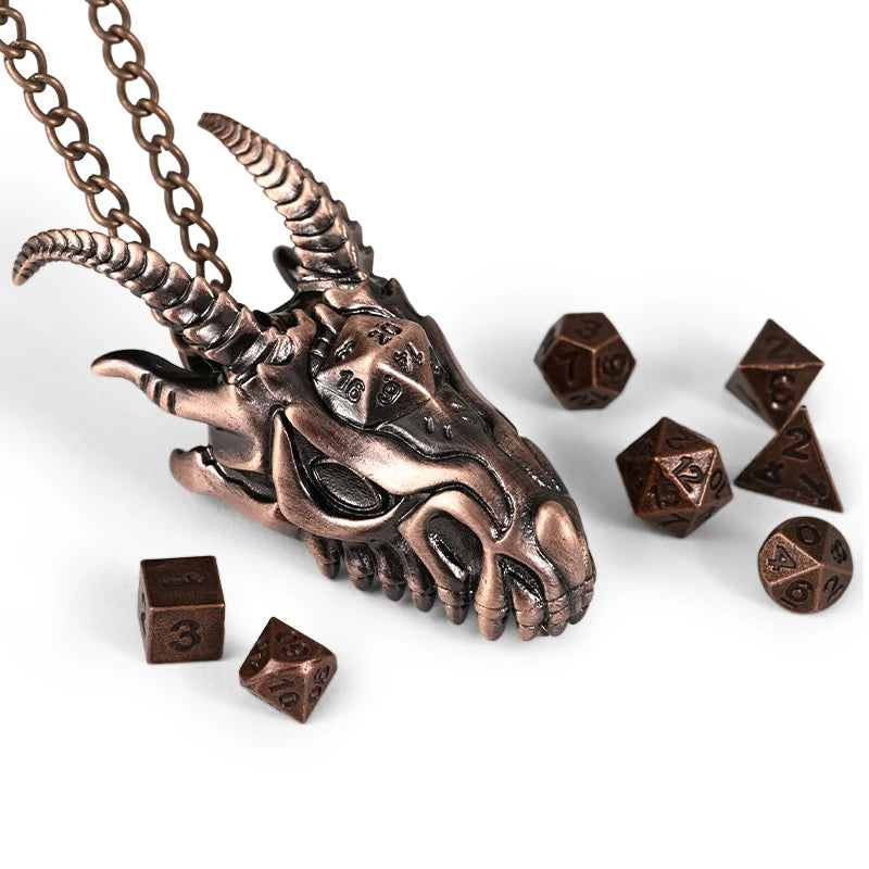 7-Piece DND Mini Dice Set - Metal Polyhedral RPG Dice with Dragon Necklace Case