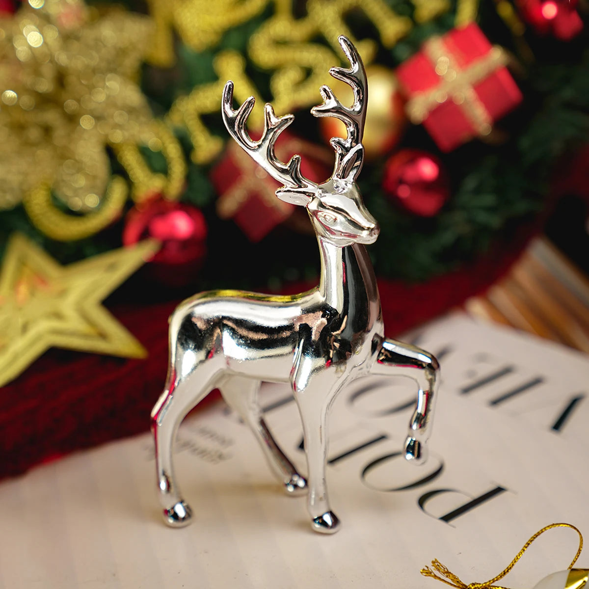 Golden Deer Statue Figurine – Plastic Reindeer Sculpture for Luxury Living Room & Christmas Tabletop Decor