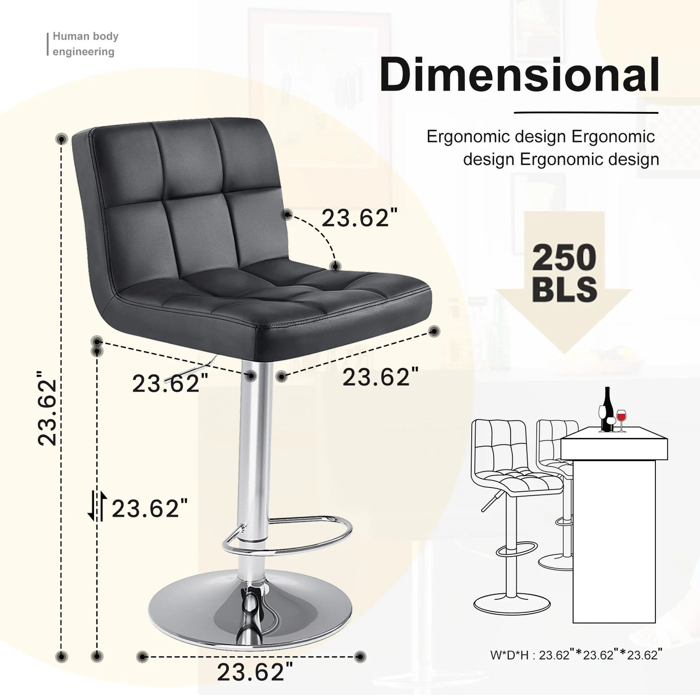 PU Leather Bar Stools Set of 2 – Upholstered Counter Height Stools with Comfortable Backrest, SGS Certified Gas Cylinder