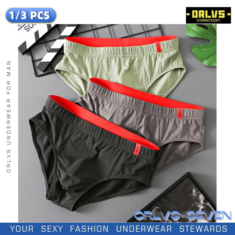 Men’s Cotton Briefs with Convex Pouch – Low Rise Breathable Solid Color Underwear (1/3PCS Pack) Comfortable Youth Fit