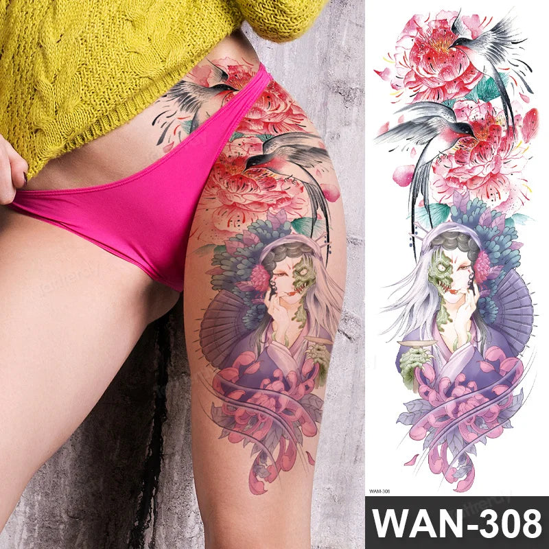Large Temporary Leg Tattoos for Women - Sexy Animal & Anime Skull Water Transfer Body Art Stickers