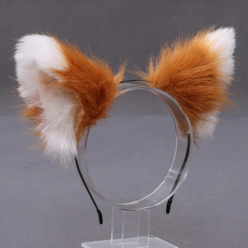 Lolita Animal Cat & Fox Ear Hair Hoops — Cosplay Faux Fur Hairband for Girls, Halloween Anime Headwear Accessory