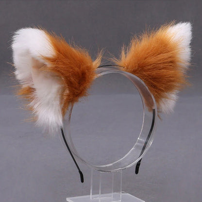 Lolita Animal Cat & Fox Ear Hair Hoops — Cosplay Faux Fur Hairband for Girls, Halloween Anime Headwear Accessory