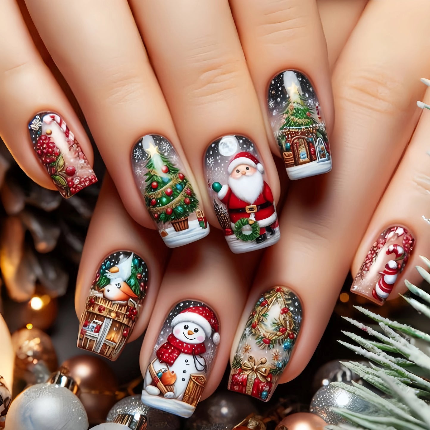 Christmas 3D Nail Art Stickers – Santa, Snowman, Tree, Snowflake & Holiday Designs