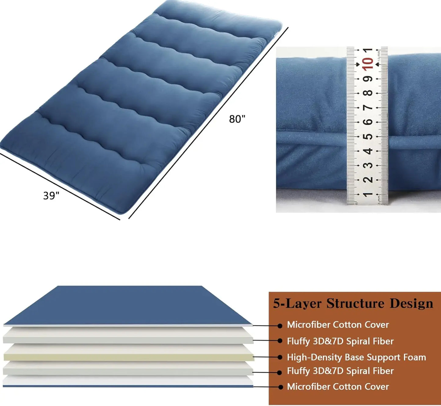 Japanese Floor Futon Mattress – Thick Tatami Sleeping Pad, Portable Twin/Full Size Lounger Bed for Comfort