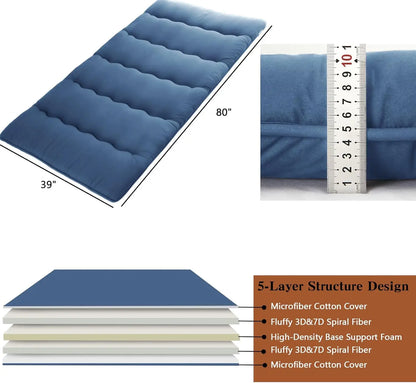 Japanese Floor Futon Mattress – Thick Tatami Sleeping Pad, Portable Twin/Full Size Lounger Bed for Comfort