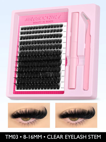 Fluffy C Curl Lash Cluster Kit (10–18mm) – DIY Eyelash Extensions Set with Bond & Seal for Natural Volume Lashes