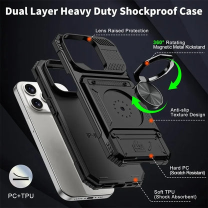 Magnetic Ring Kickstand iPhone Case – Heavy Duty Drop Protection Wallet Cover for iPhone 16/15/14/13/12/11 Pro Max, XS, XR, 8 & 7 Plus