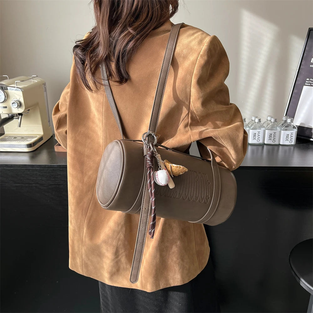 2024 Multifunctional Cylinder Shoulder Bag for Women – Luxury Crossbody Handbag with Pendant