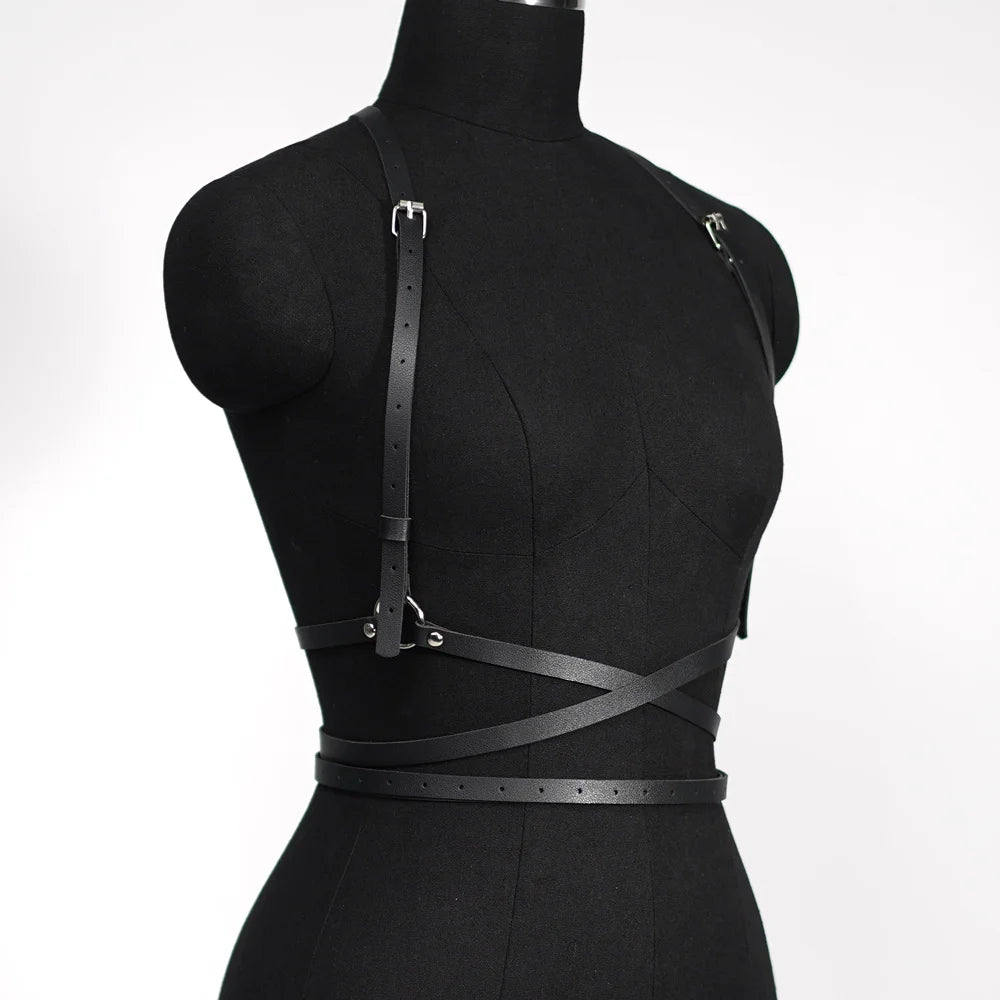 Fashion Leather Body Harness Belt – Gothic Corset Lingerie & Fetish Suspenders for Women