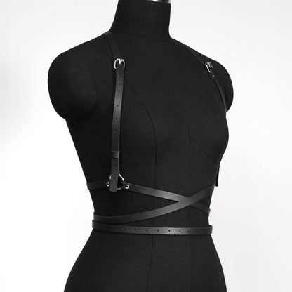 Fashion Leather Body Harness Belt – Gothic Corset Lingerie & Fetish Suspenders for Women