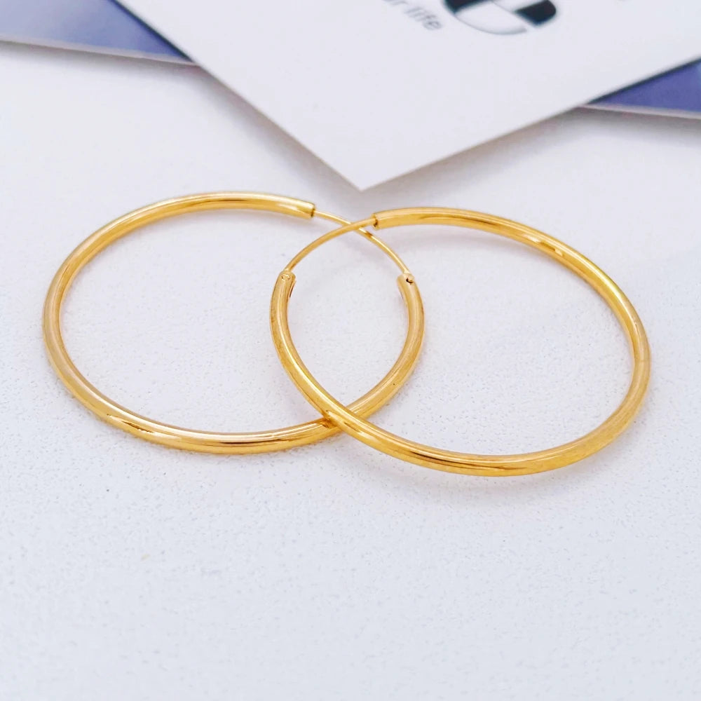 Gold-Plated Large Round Hoop Earrings — Smooth Stainless Steel Circles for Women, Multiple Sizes 12–60mm, Jewelry Gift