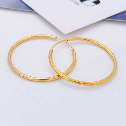 Gold-Plated Large Round Hoop Earrings — Smooth Stainless Steel Circles for Women, Multiple Sizes 12–60mm, Jewelry Gift